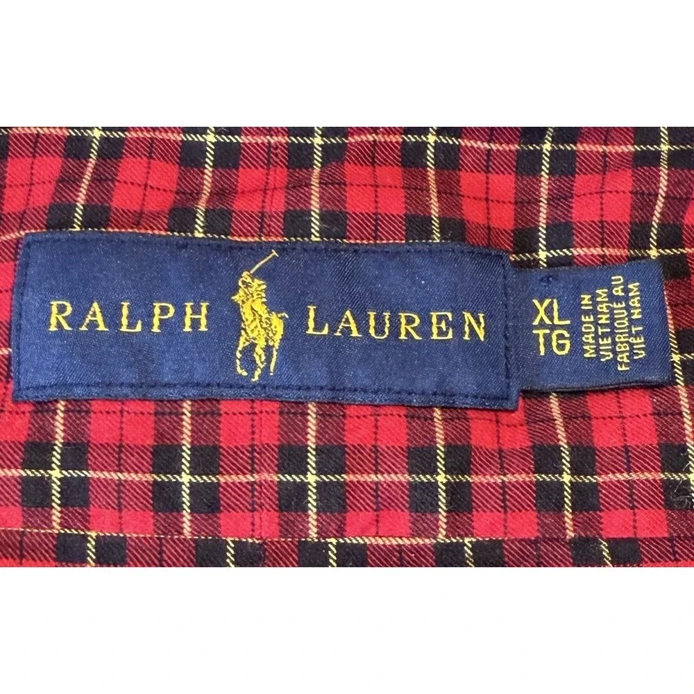 Polo Ralph Lauren Button Up Shirt Men's XL Red Black Plaid‎ Preppy Midweight